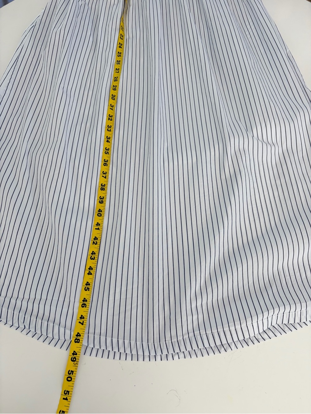 LÉGOE HERITAGE White Navy Pinstripe Cotton Sleeveless Maternity Midi Dress - Picture 10 of 12